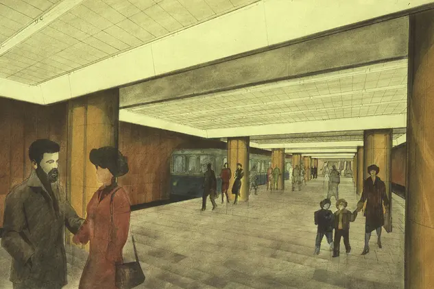 Stanice Pražská v Moskvě, návrh, perspektiva (archiv Metrostavu)